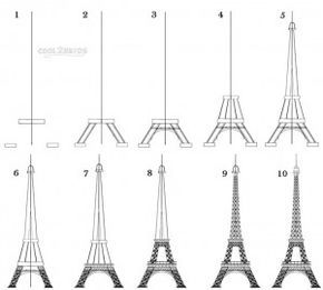 the eiffel tower is shown in four different sizes and shapes, with numbers on each side