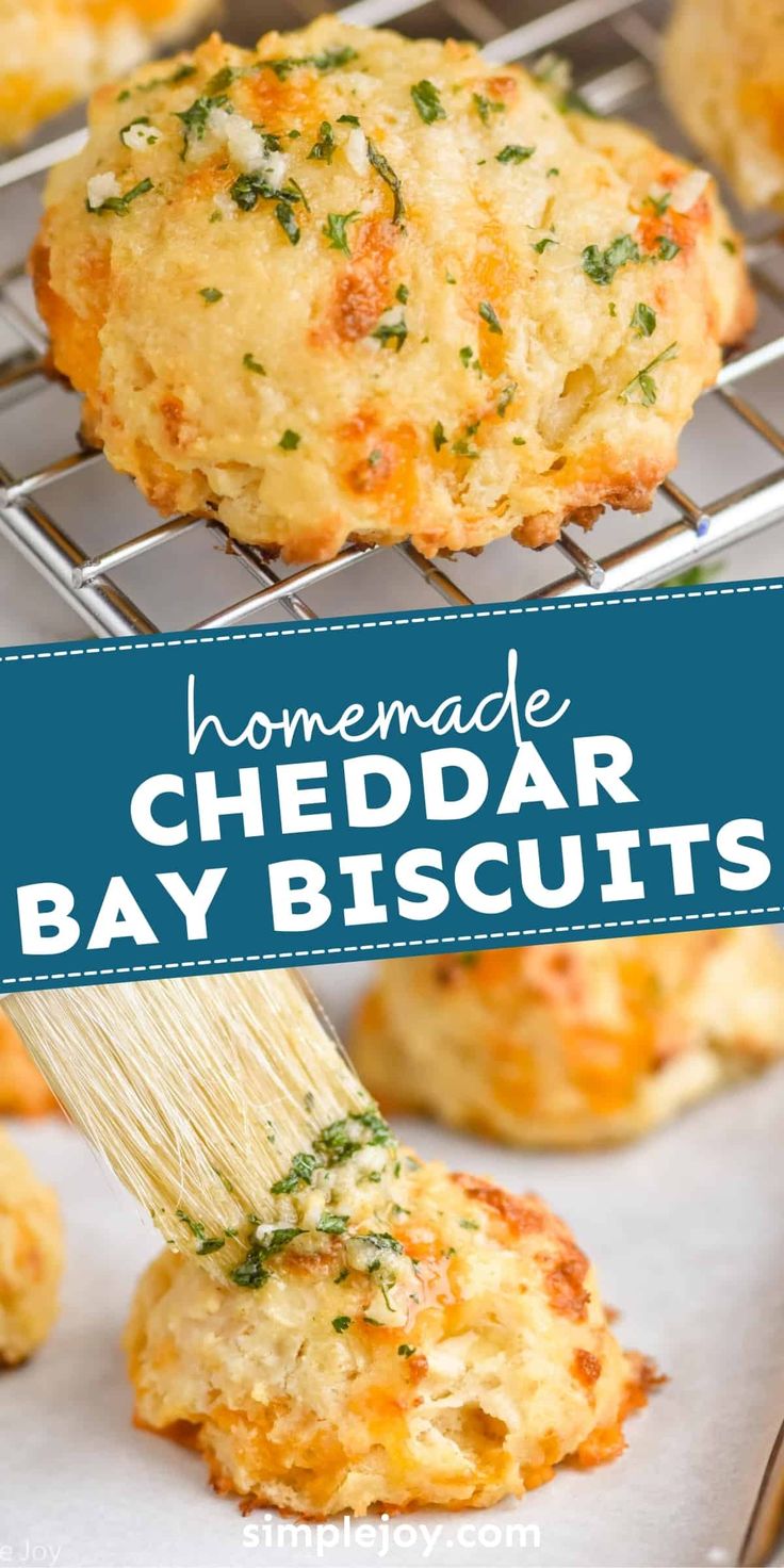 homemade cheddar bay biscuits on a cooling rack