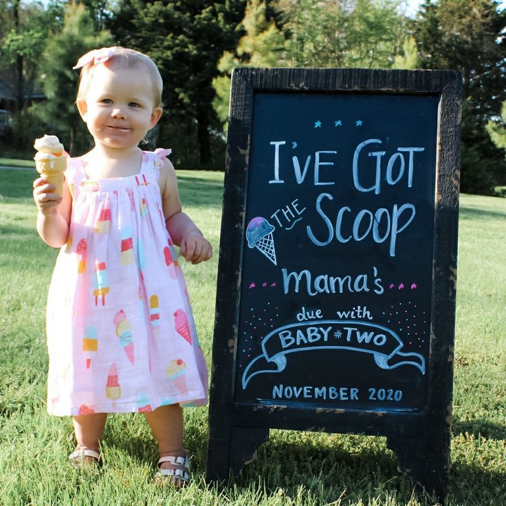 2nd Baby Gender Reveal Ideas, Ice Cream Baby Announcement, Two Under Two Announcement, Baby Announcing Ideas With Siblings, Announcing Baby Number 2, Baby Number Two Announcement, Announcing 2nd Pregnancy, Ice Cream Pregnancy Announcement, Baby Number 2 Announcement Ideas