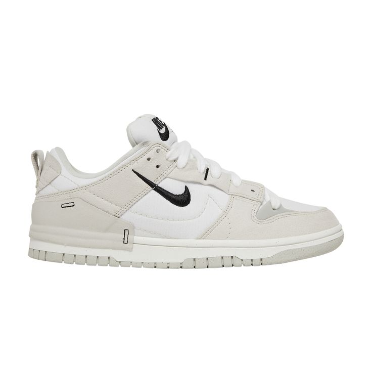 Find NIKE Wmns Dunk Low Disrupt 2 'pale Ivory on Editorialist. The Nike Women’s Dunk Low Disrupt 2 ‘Pale Ivory’ presents a modern, reconstructed take on the ‘80s hoops shoe. Neutral tones are executed on the revamped upper, featuring a white textile base with ivory synthetic suede overlays. An appliqued heel counter and multiple lace-up options — highlighted by double eyestays and an offset first eyelet — contribute to the shoe’s DIY aesthetic. On the lateral side, an embroidered black mini-Swoosh accompanies a larger Swoosh outlined in tonal stitching. The sneaker sits atop a durable rubber cupsole made in part with Nike Grind. Disrupt 2 Pale Ivory, Nike Dunk Low Disrupt 2, Cute Running Shoes, Wmns Dunk Low, Reps Shoes, Nike Dunk Low Disrupt, Shoes For School, White Textile, Diy Aesthetic