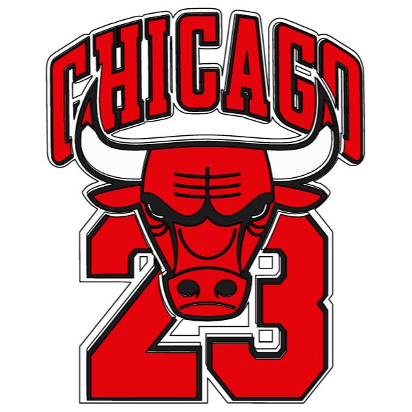 the chicago bulls'logo is shown in red and white, with an image of a bull