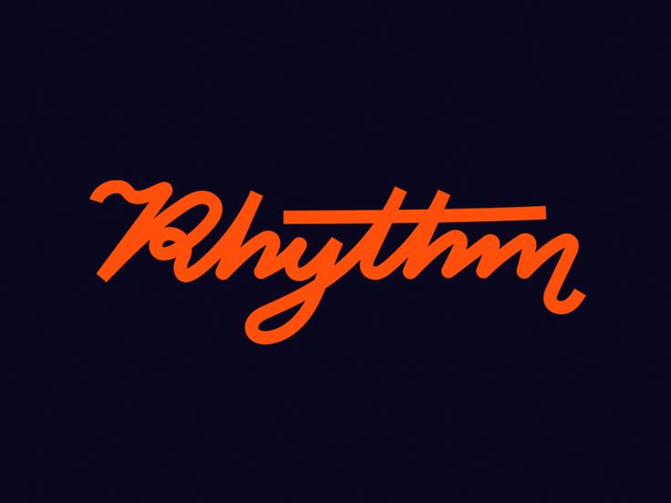 the word rhythm written in orange on a black background