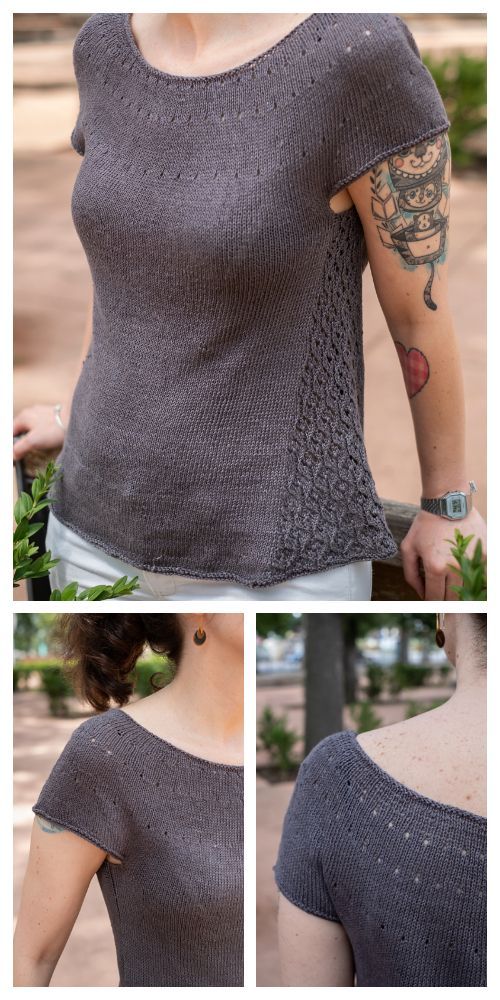 a woman with tattoos wearing a gray top