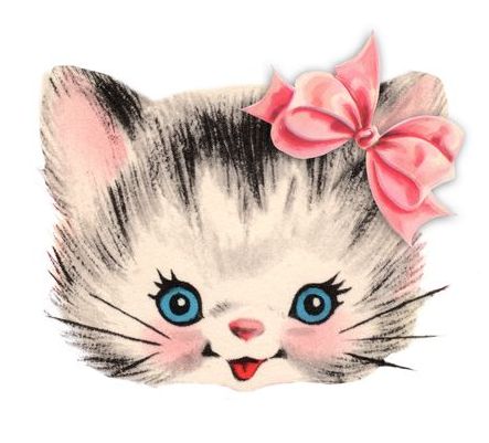 a drawing of a kitten with a pink bow on its head