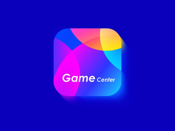 the game center logo on a dark blue background with an abstract design in the middle