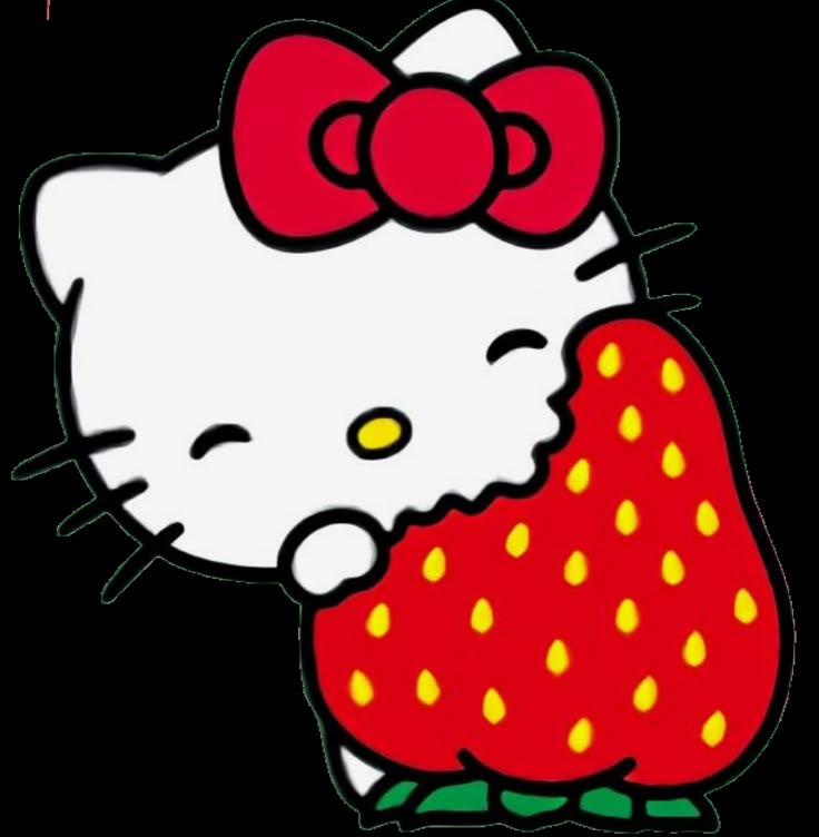 a hello kitty holding a strawberry in her hand