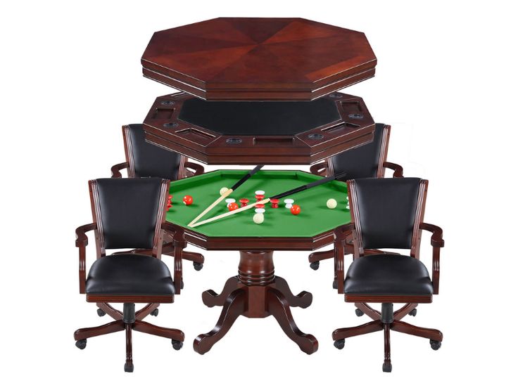 Hathaway Kingston 48" Poker Table Combo Set with 4 Arm Chairs - walnut finish Poker Table And Chairs, Bumper Pool Table, Poker Table Top, Game Table And Chairs, Bumper Pool, Table With 4 Chairs, Hardwood Table, Walnut Furniture, Walnut Table