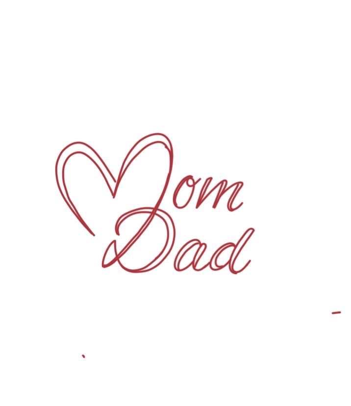 the word lom dad written in red ink on a white background with a heart