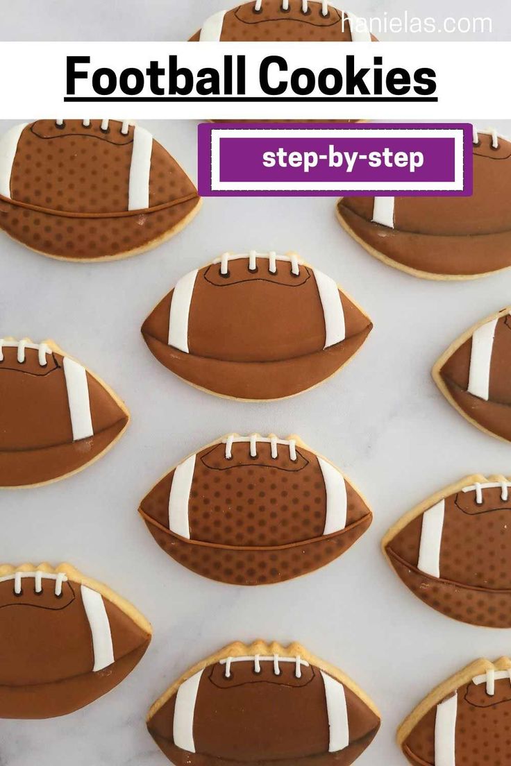 football cookies are arranged in the shape of footballs