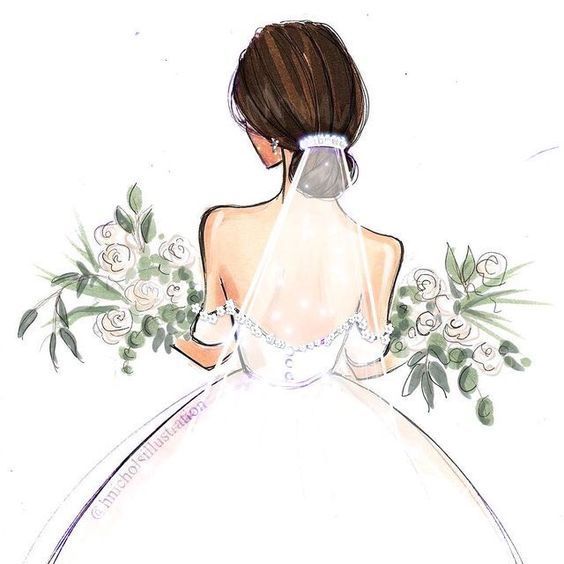 a drawing of a woman in a wedding dress