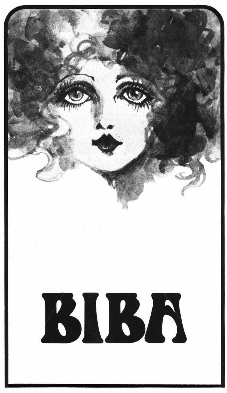 a black and white drawing of a woman's face with the word biba on it