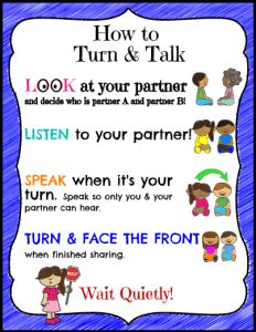 a poster with the words how to turn and talk