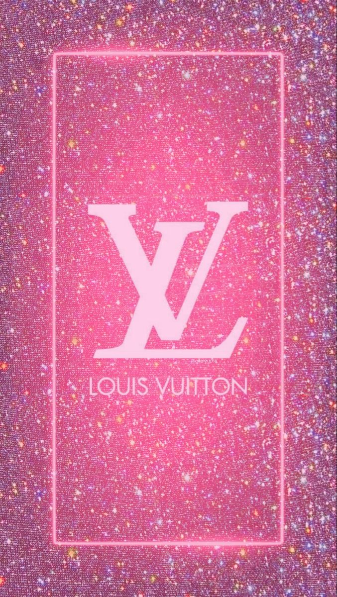 the louis vuitton logo is shown in pink and purple glitters with a square frame