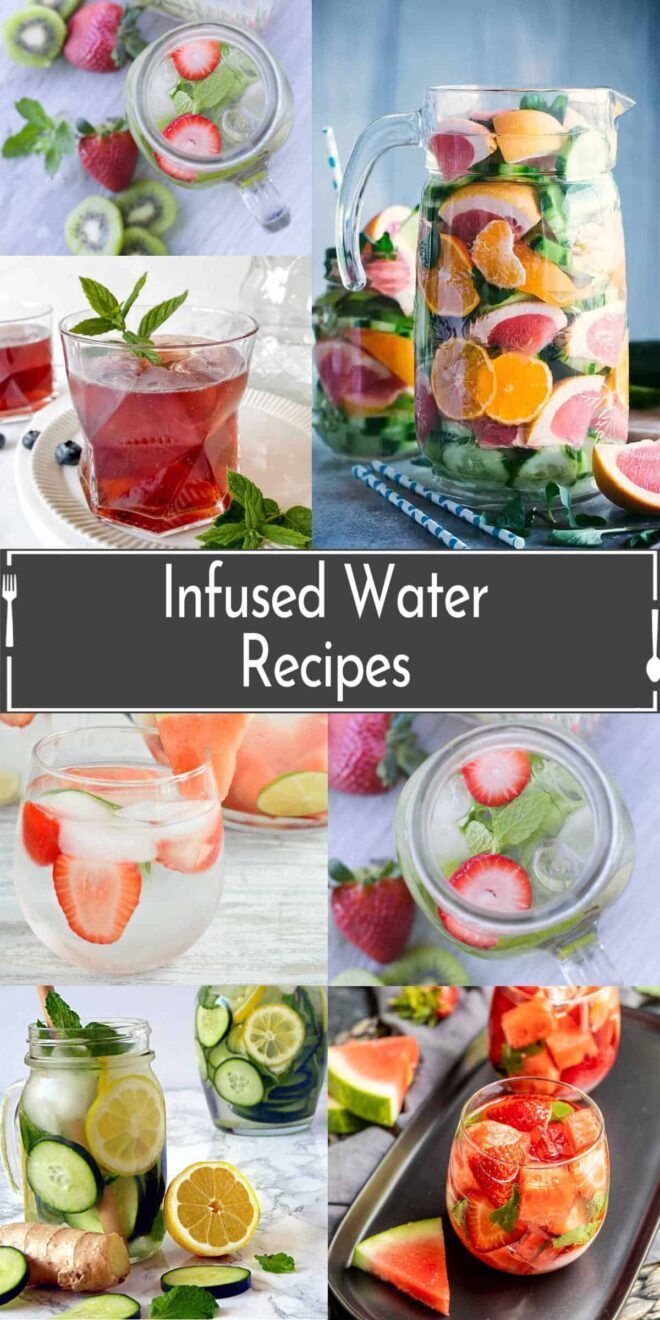 the collage shows many different types of watermelon and cucumber drinks