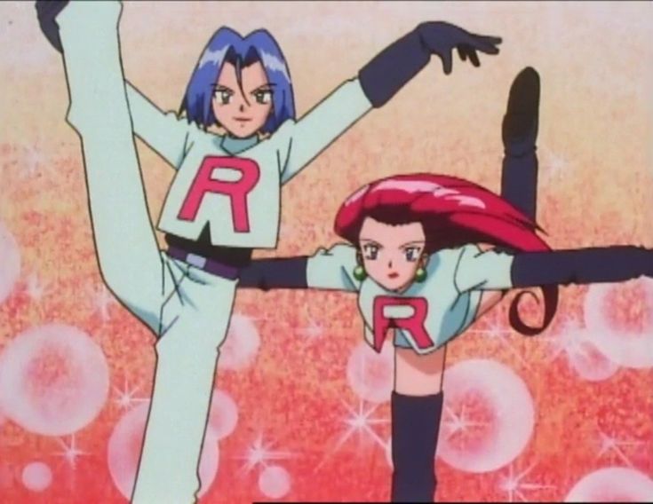 two anime characters are performing acrobatic tricks