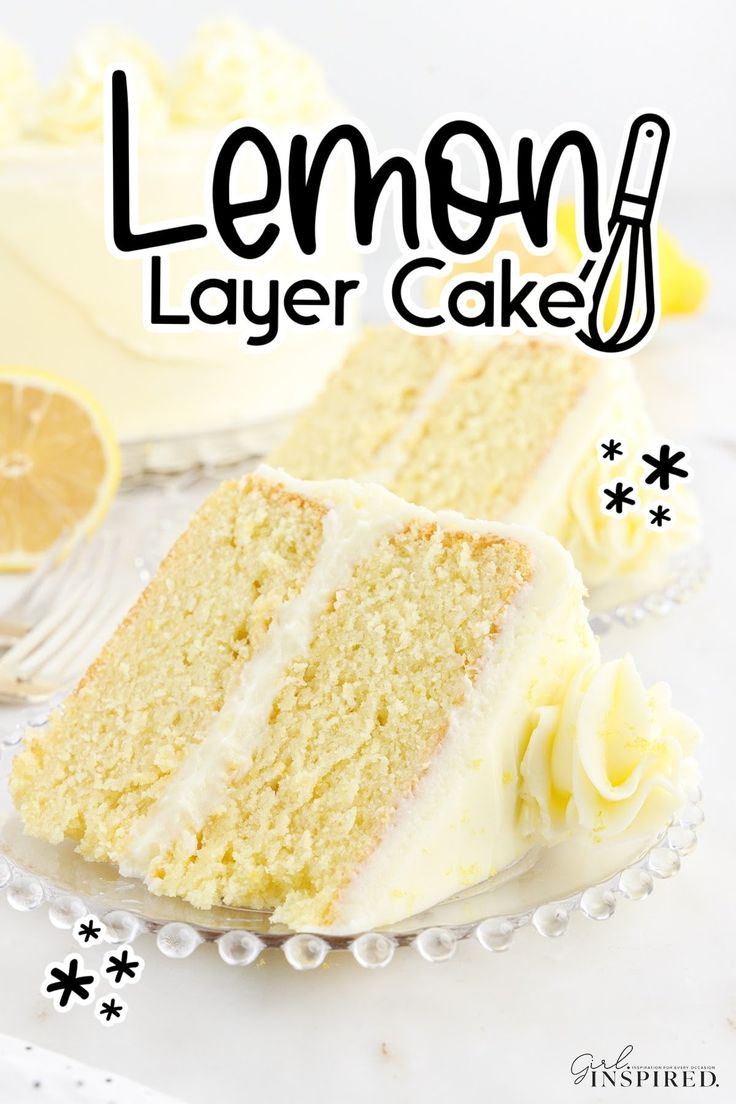 a slice of lemon layer cake on a plate