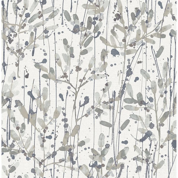 a white and gray wallpaper with plants on it