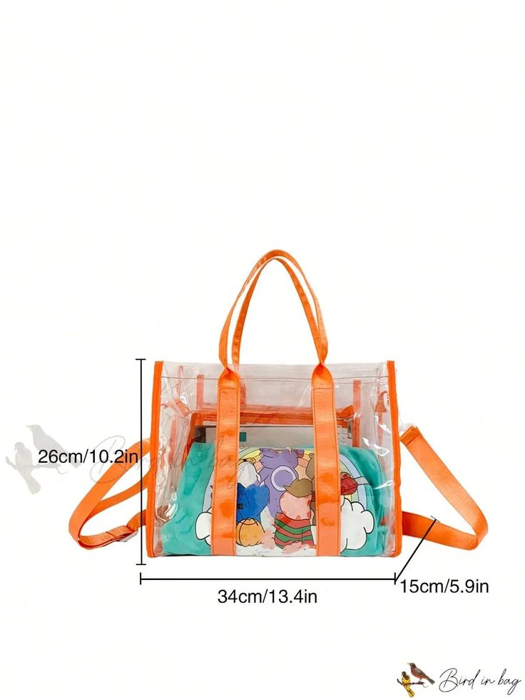 Bird in Bag - Waterproof Clear PVC Shoulder Tote Bag White Plastic School Bags, White Waterproof Bags For Daily Use, Waterproof White Bag For Daily Use, White Waterproof Bag For Daily Use, Travel Backpack With Clear Strap, Clear Travel Bag With Removable Pouch, Trendy Waterproof Rectangular Bags, Daily Use Waterproof Crossbody Shoulder Bag, Casual Clear Bag With Adjustable Strap