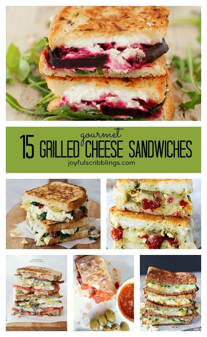 grilled cheese sandwiches with text overlay that reads, 15 grilled cheese sandwiches