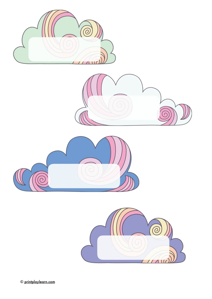 three clouds with different colors and shapes