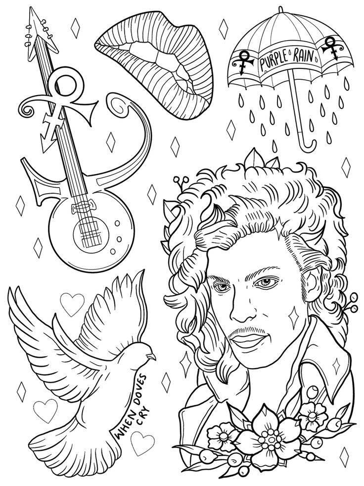 an adult coloring page with various items for the artist's face and head, including two