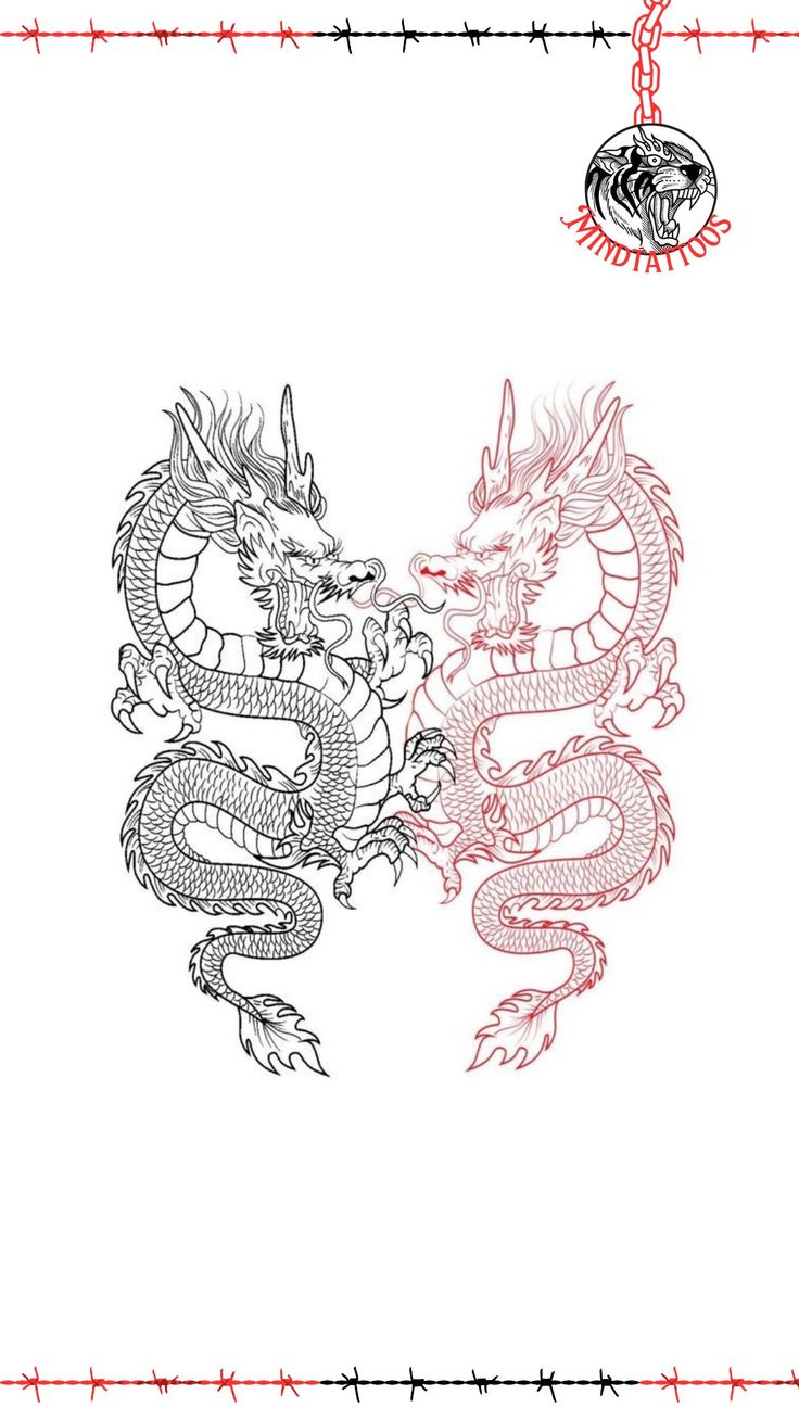 two dragon tattoos on a white background