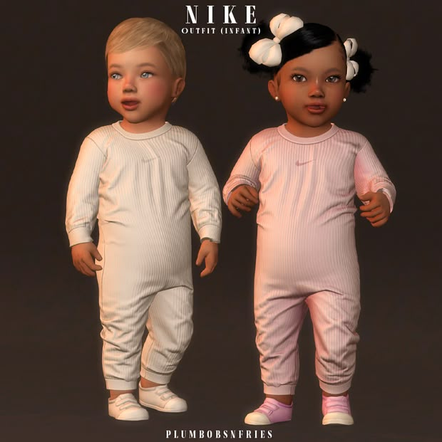 two baby dolls standing next to each other on a black background with the words nike