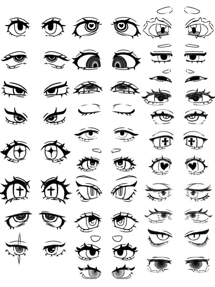 an image of various eyes with different shapes and sizes, all drawn in black ink