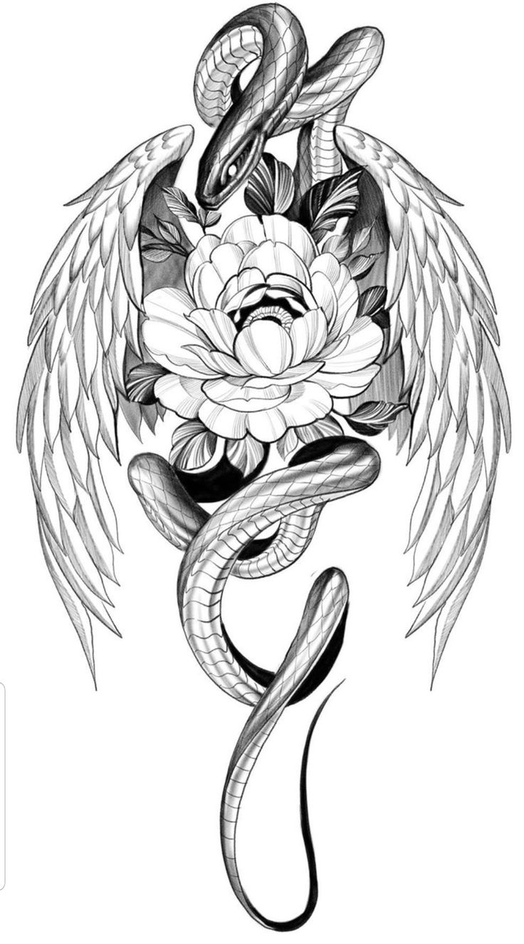 a snake with wings and flowers on it's back, in the shape of a flower