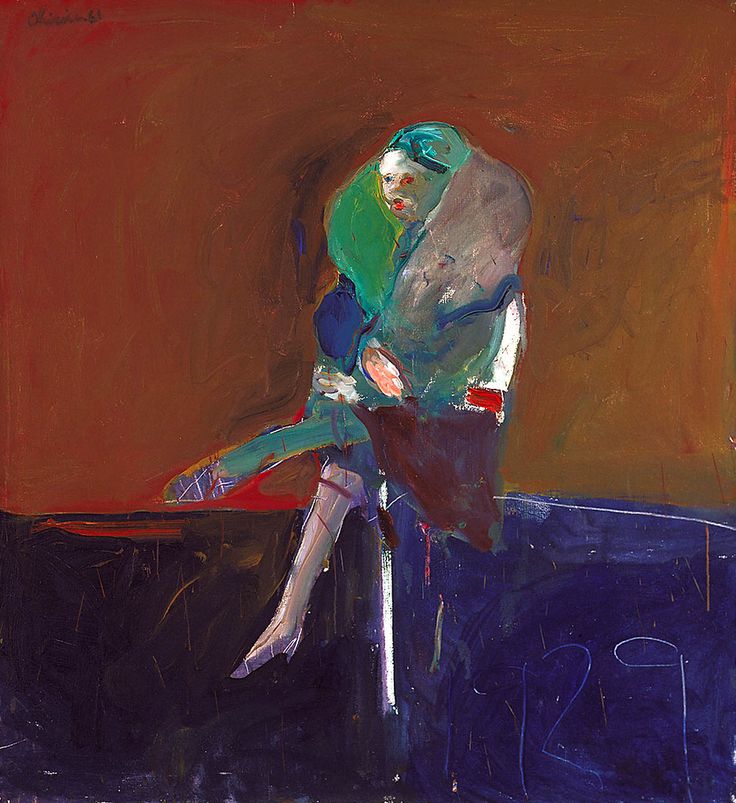 a painting of a man sitting on a chair