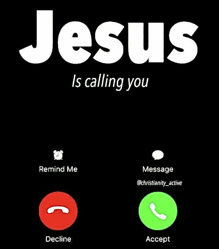 the text jesus is calling you on a black background with three different color buttons and two telephones