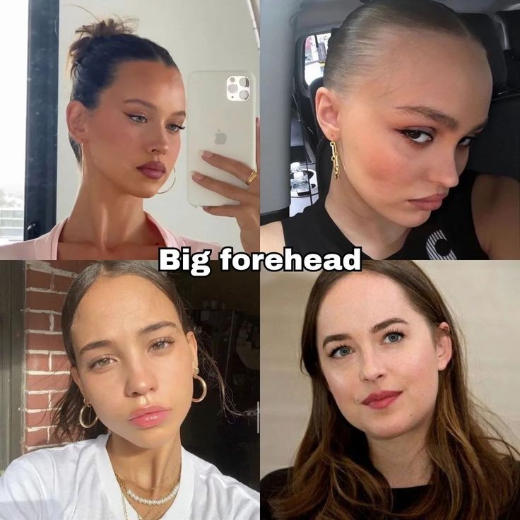 four different pictures of women with big foreheads