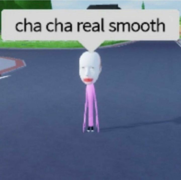 a cartoon character holding a sign that says cha cha real smooth