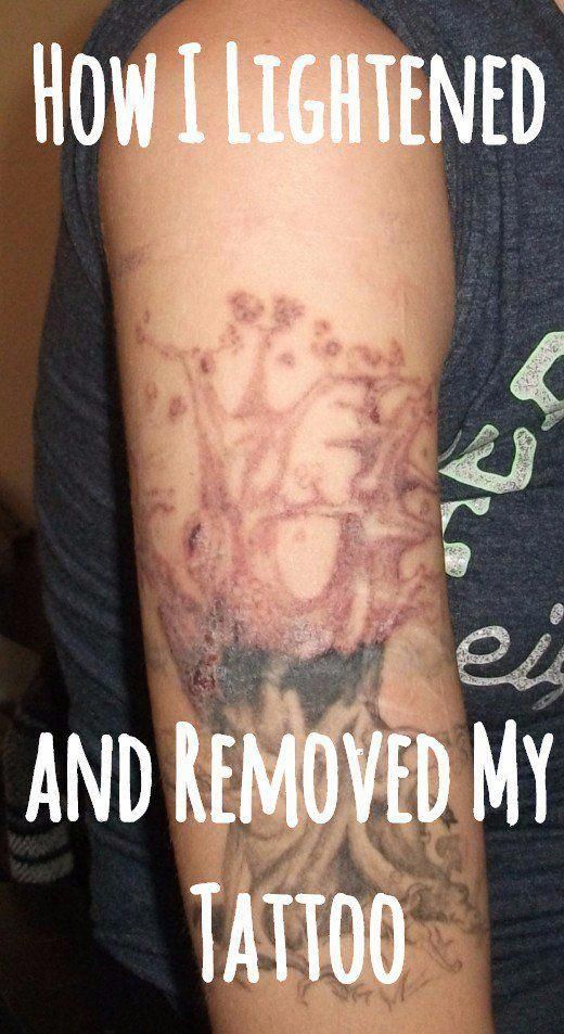 a man with a tattoo on his arm that says how i lightened and removed my tattoo