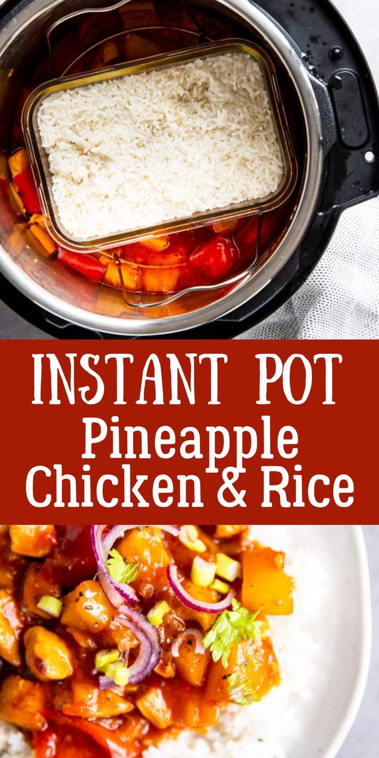 instant pot pineapple chicken and rice with text overlay