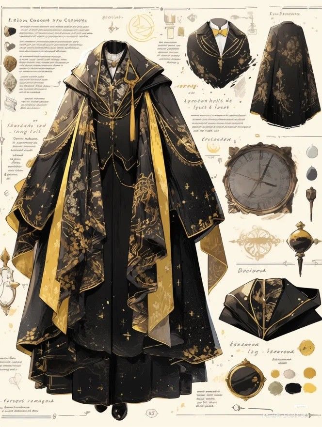 Black And Gold Fantasy Outfit Male, Magic Academy Uniform Design, Magic Academy Uniform, Wizard Clothing, Mage Clothes, Mage Outfit, Imperial Clothing, Cute Anime Outfits, Academy Uniforms