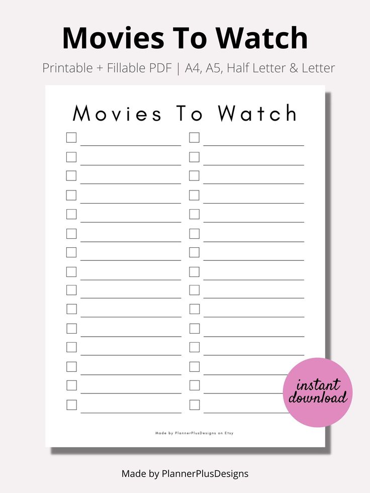 a printable movie to watch list with the words movies to watch on it