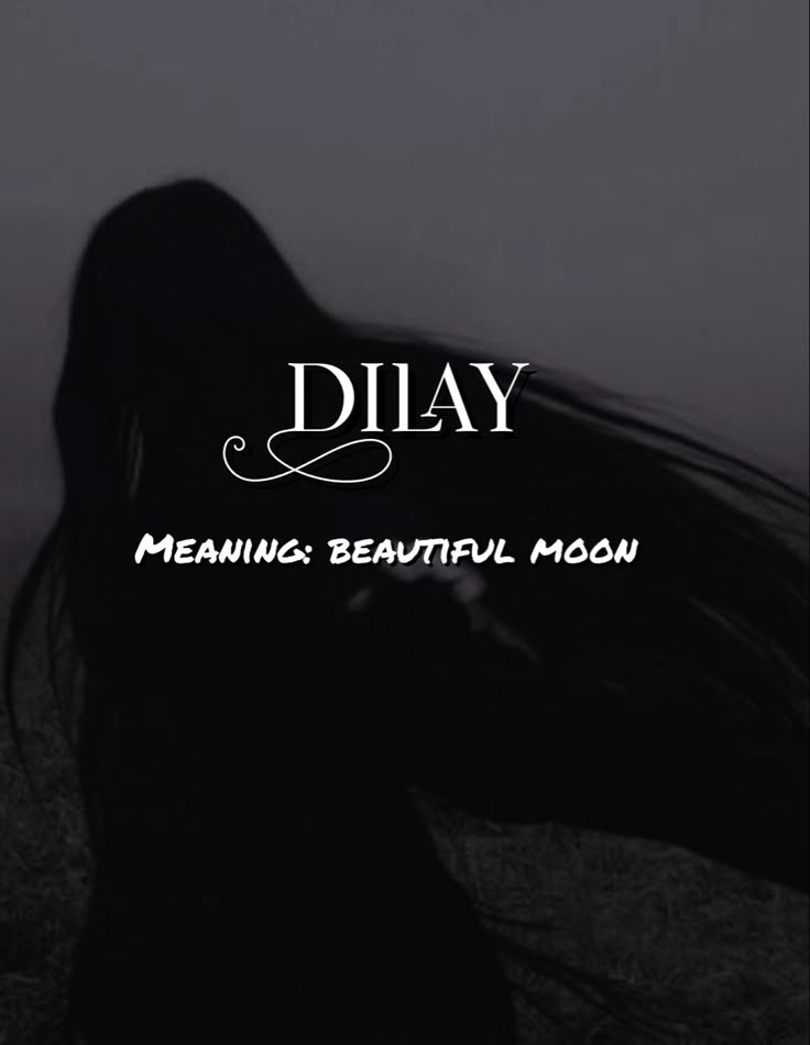 a woman with long hair standing in front of a dark background and the words diay meaning beautiful moon