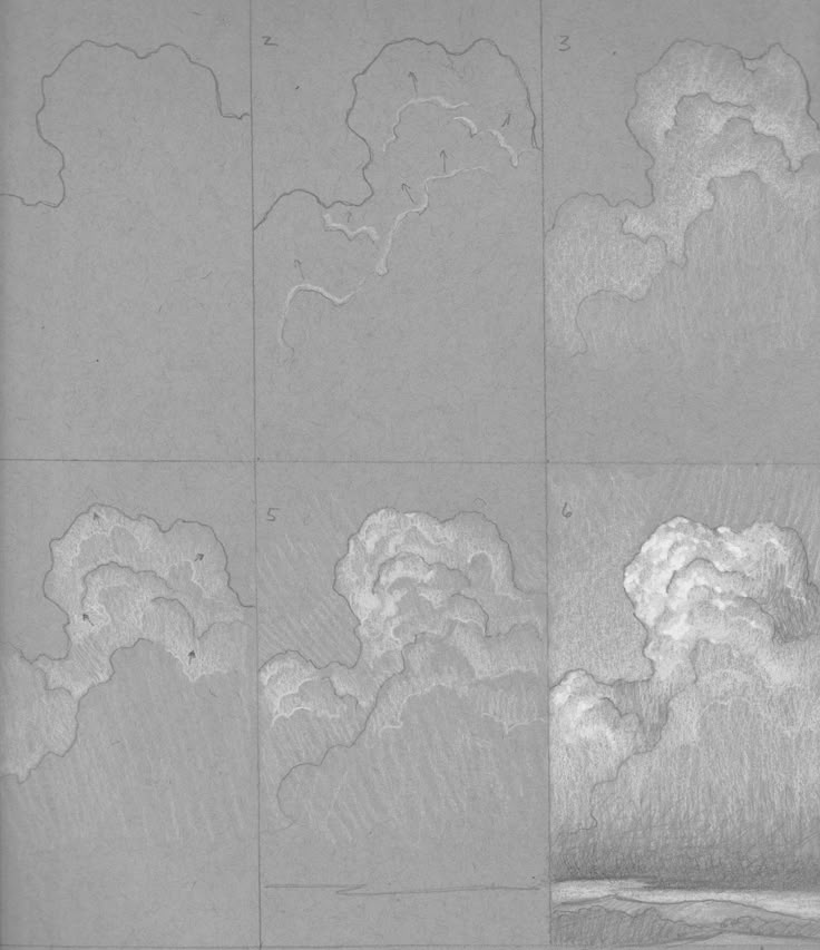 four different views of clouds in the sky