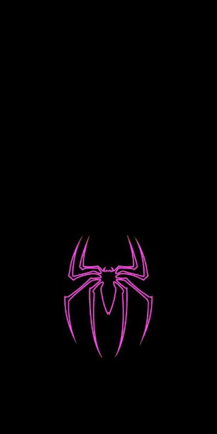 purple spider logo on black background