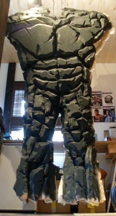 a large statue made out of old jeans