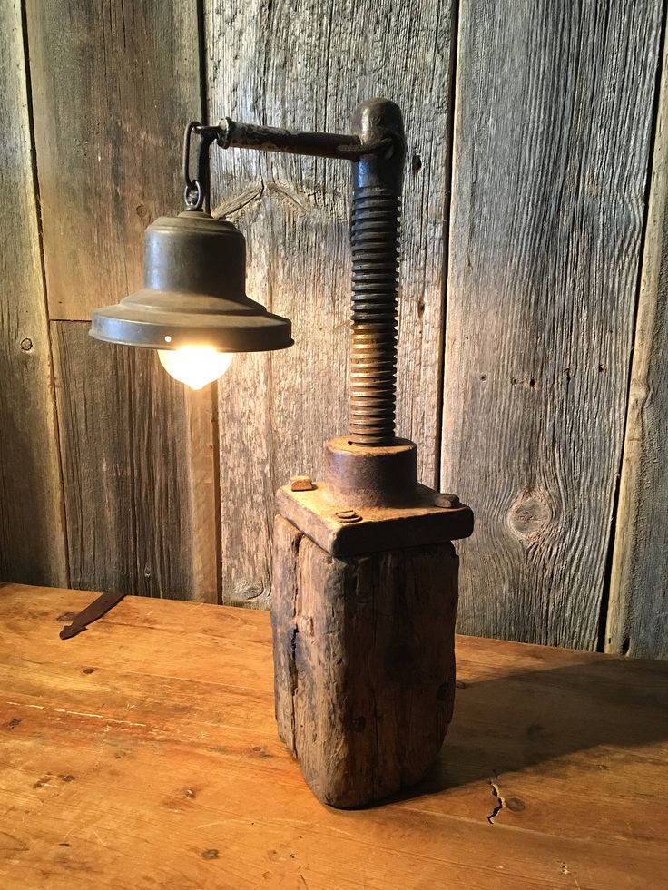 a lamp that is on top of a wooden table