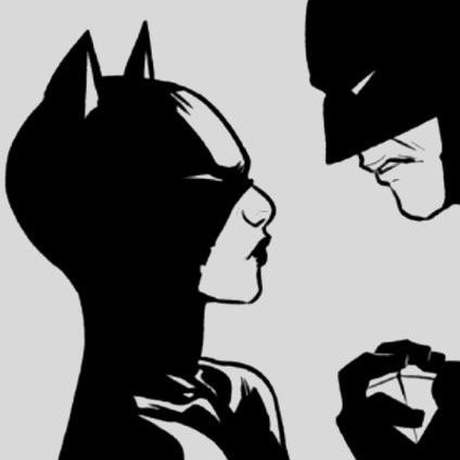 two silhouettes of batman and catwoman facing each other