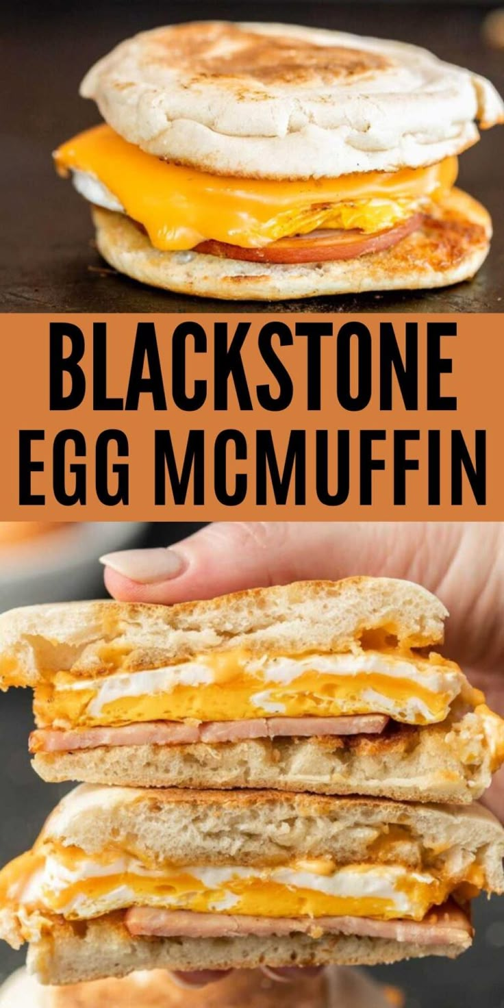 an egg and cheese sandwich is shown with the words blackstone egg mcmuffin