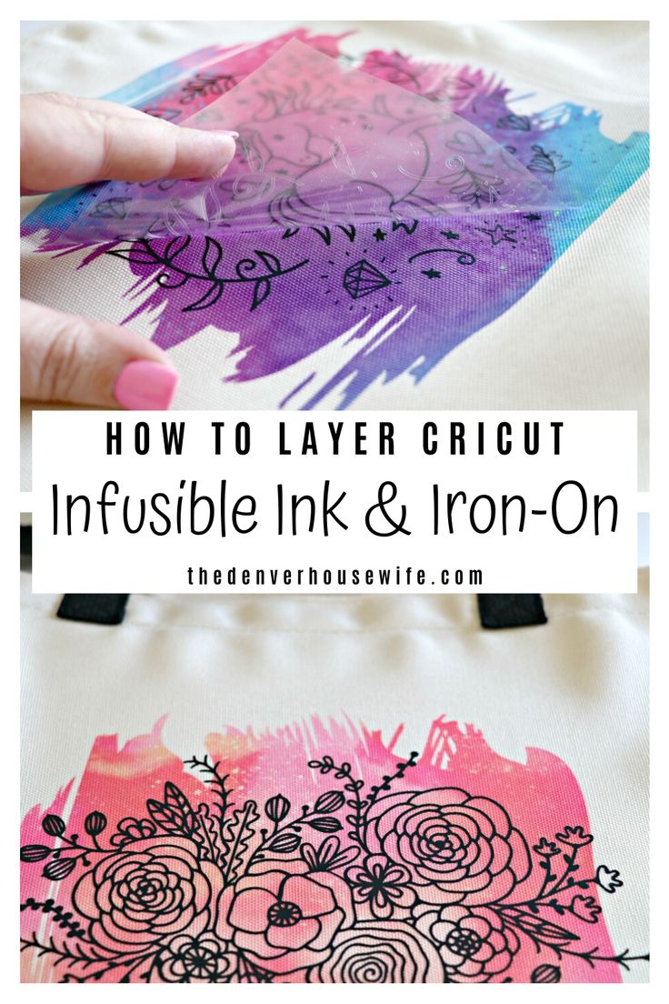 how to layer cricut ink and iron - on fabric with the text overlay