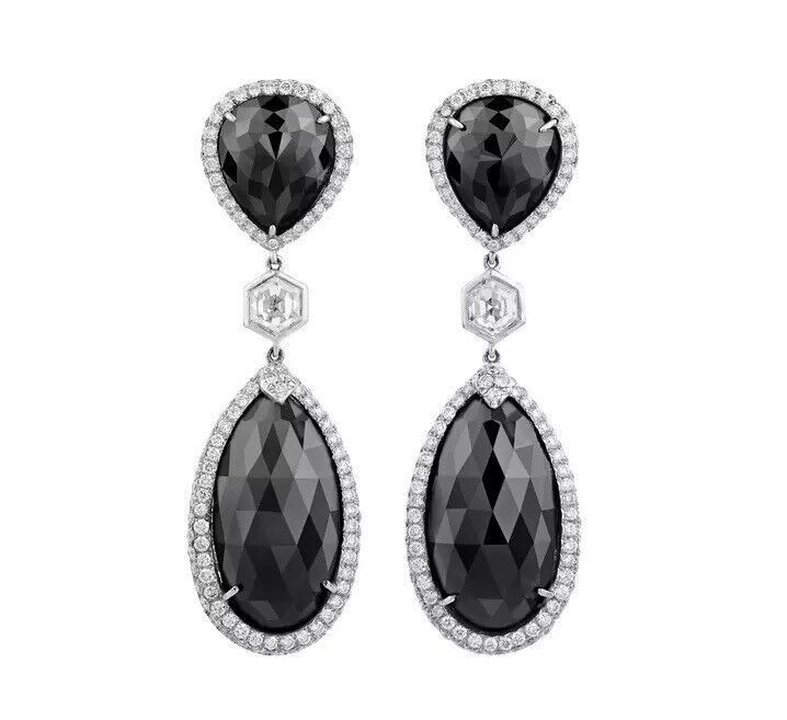 Rich Black Checkerboard Pear Shape 35CT Onyx With 3.55CT Moissanite Earrings Black Pictures, Moissanite Earrings, Fine Jewellery Earrings, Pear Shape, Pear Shaped, Stone Color, Onyx, Pear, Jewelry Watches