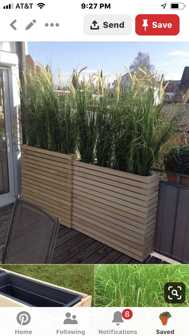 two pictures showing different types of planters on the same deck and in front of a house