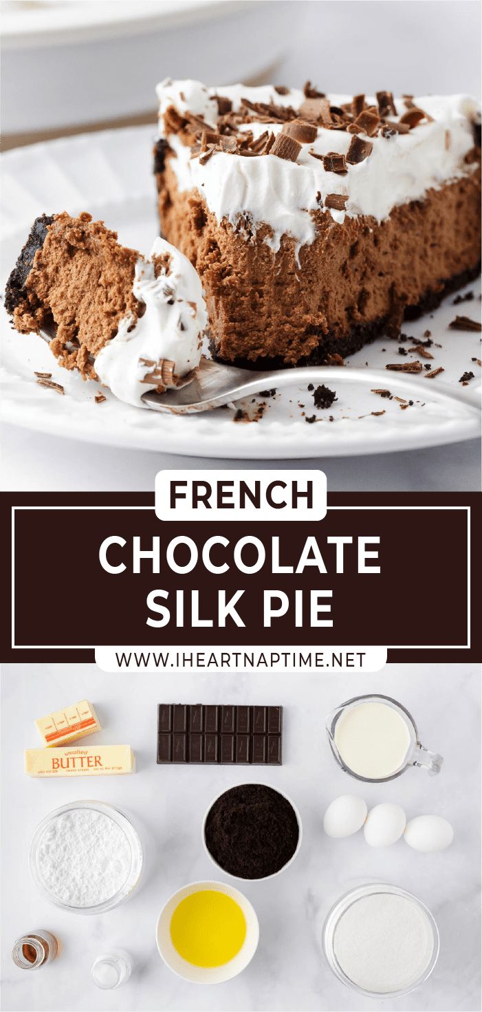 french chocolate silk pie on a white plate