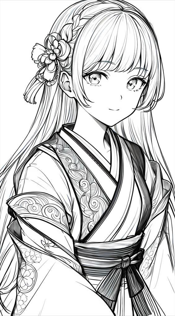 Anime Outline Sketch, Anime Line Art Drawings, Anime Sketch Female, Anime Outline Drawing, Anime White Background, White Background Anime, Anime Line Art, Background Line Art, Anime Coloring Pages