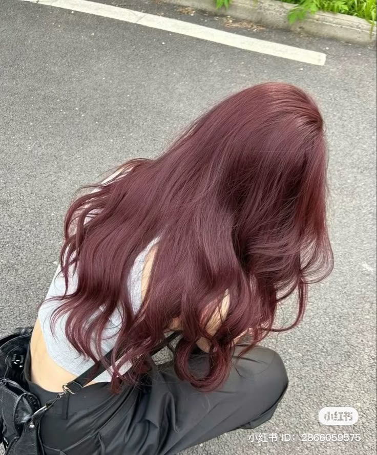 Wine Cherry Hair, Light Purple Pink Hair, Colors That Look Good With Brown Hair, Pink Lavender Brown Hair, Red Cherry Hair Aesthetic, Light Red Hair Aesthetic, Lavender Red Hair, Red Korean Hair, Hairdye Inspo Long Hair